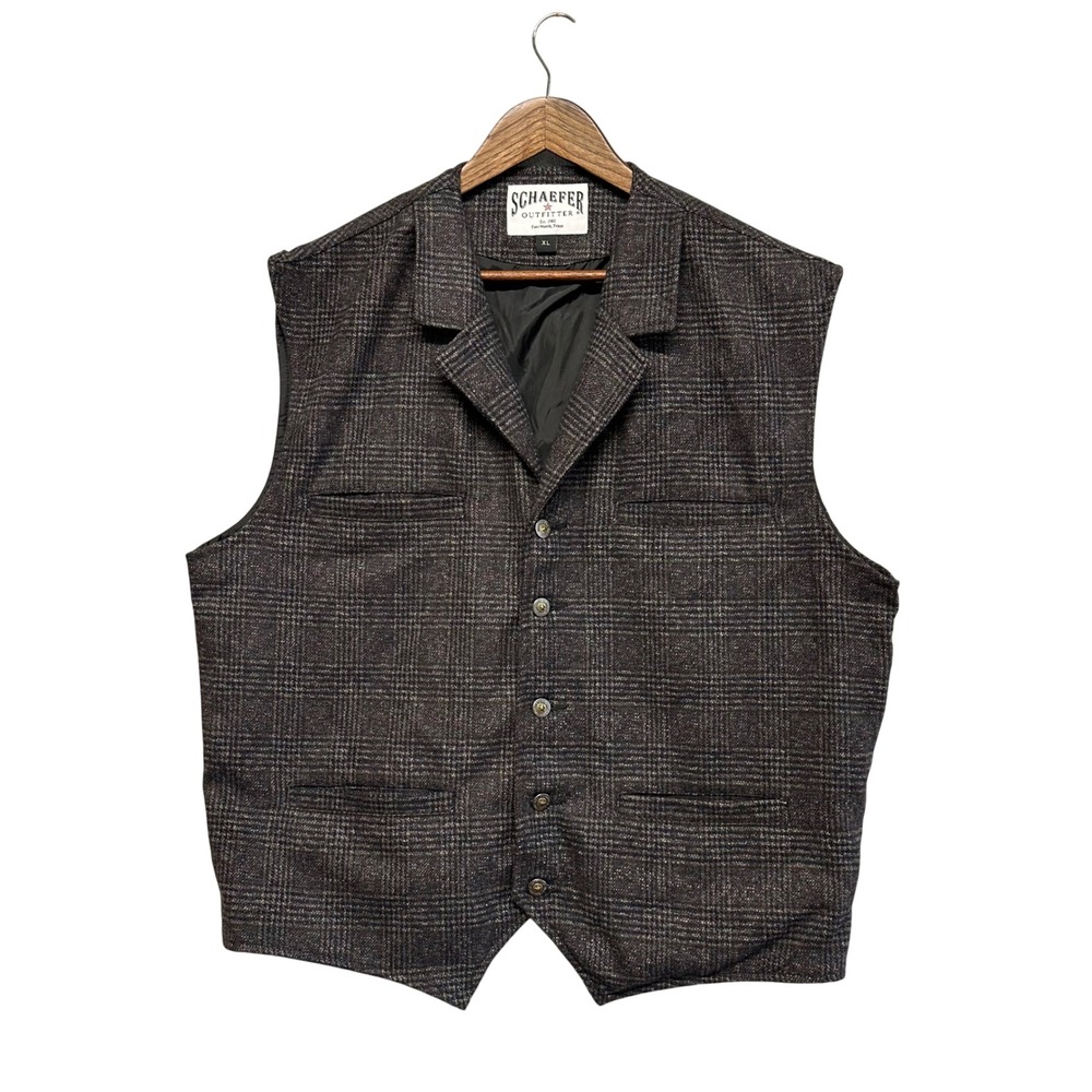 Schaefer Outfitters Mens Plaid Wool Blend Tweed Vest Sz XL Western Cowboy‎ Ranch